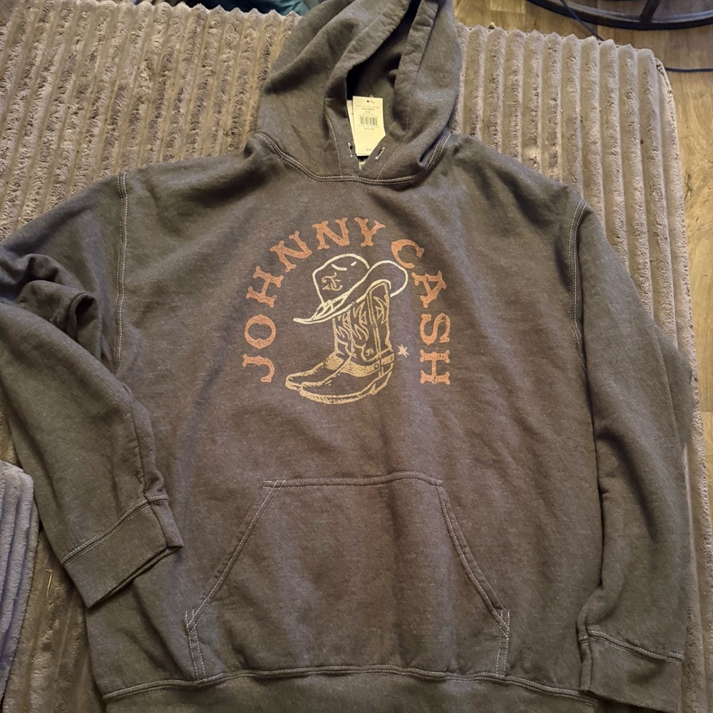 Ash Charcoal Graphic Pullover Hoodie with Tan Print